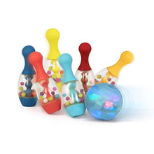 Load image into Gallery viewer, B. Toys  Let&#39;s Glow Bowling!  Multicolored Six Pin Toy Bowling Set with Flashing Light-Up Ball &amp; Carrying Caddy for Kids Ages 2+
