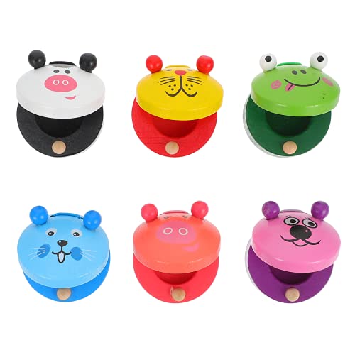 TOYANDONA 6pcs Wooden Finger Castanets, Cartoon Animal Castanets Early Education Musical Instruments Toys for Baby Children Kids, Mixed Style