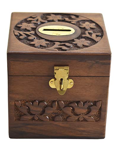 Glamdust Wooden Carving Money Bank for Money Saving Box for Kids Handmade Money Bank Wooden Piggy Bank Beautiful Gift to Boy/Girl, Birthday Gift | Offered from Glamdust