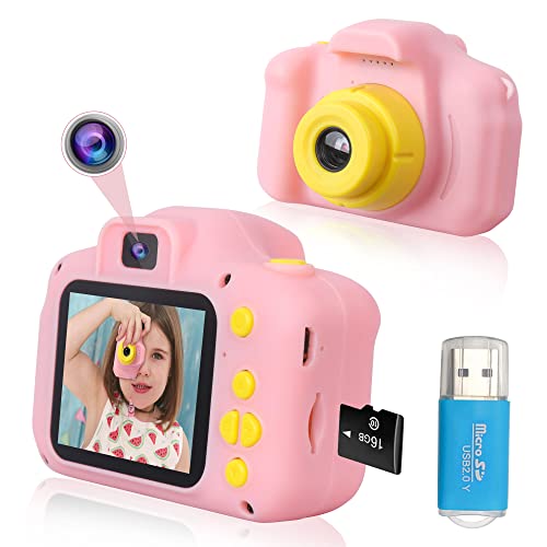 Toys for 4-9 Year Old Girls,Kids Selfie Camera Compact for Child Little Hands, Smooth Shape Toddler Camera,Best Birthday Gifts for 4 5 6 7 8 9 Year Old Girls with 16GB Memory Card by Rindol