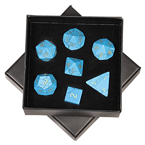 SUNYIK 7 PCS Polished Crystal Stone Polyhedral DND Dice Set for for RPG MTG Table Games, DND Game Dice Polyhedral Dungeons and Dragons for Office Home Decoration, Blue Howlite Turquoise