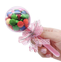 JC HUMMINGBIRD 12 Pieces Fillable Baby Rattle Party Favors, Pink with Decorative Bear & Ribbon