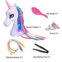 Load image into Gallery viewer, BETTINA Unicorn Toys Unicorn Styling Head - 10.5 Inch Unicorn Head Styling Doll with Rainbow Hair Extensions, Unicorn Doll Head for Hair Styling, Unicorn Toys for Girls, Unicorn Gifts for Girls Kids
