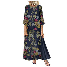 Load image into Gallery viewer, Women Vintage Print Floral Patch Dress 3/4 Sleeve O-Neck Loose Maxi Dress Navy
