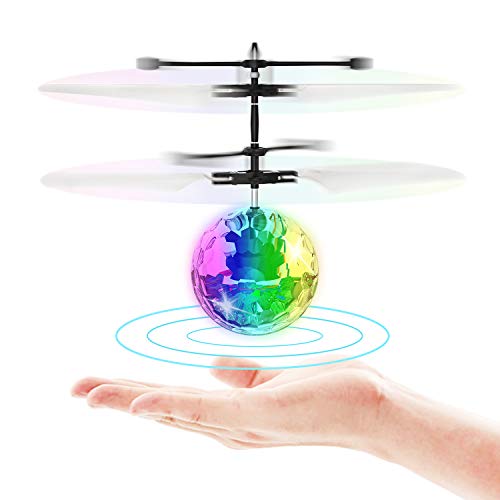 Flying Toy Ball Infrared Induction RC Flying Toy Built-in LED Light Disco Helicopter Shining Colorful Flying Drone Indoor and Outdoor Games Toys for 2 3 4 5 6 7 8 9 10 Year Old Boys and Girls