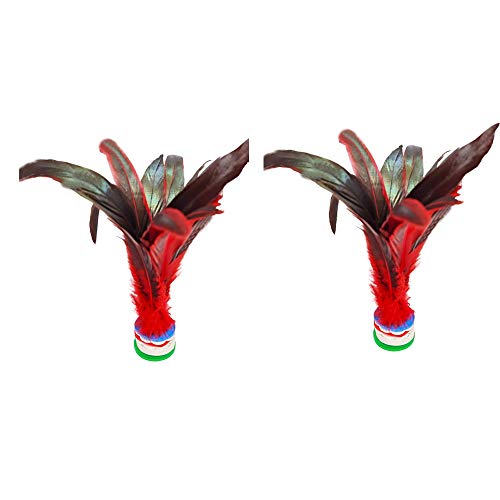 Setaria Viridis 2 Pack Peteca Kick Shuttlecock Chinese Jianzi Kicker Colorful Feather Foot Sports Outdoor Toy Game for Kids Adults High Elasticity of Beef Tendon Bottom (Red)