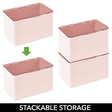 Load image into Gallery viewer, mDesign Plastic Stackable Storage Organizer Toy Box with Lid for Action Figures, Crayons, Markers, Building Blocks, Puzzles, Craft or School Supplies - Pack of 2, 32 Labels Included - Light Pink/Clear
