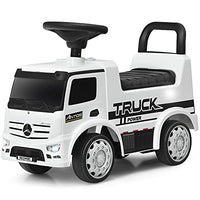 HONEY JOY Kids Push and Ride Racer, Truck Style Licensed Mercedes Benz Ride On Push Car w/Steering Wheel, Horn, Music, Lights, Under Seat Storage, Foot-to-Floor Sliding Car for Toddlers, White