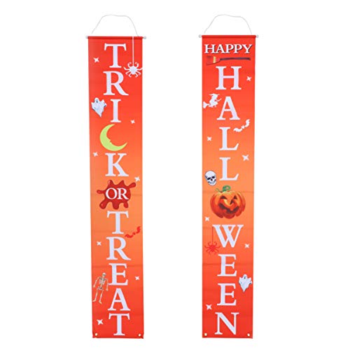 NUOBESTY 1 Pair of Halloween Thickened Door Banner Decoration Trick Or Treat Signs Door Hanging Curtain for Home Shopping Mall (Orange)