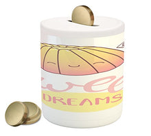 Load image into Gallery viewer, Ambesonne Saying Piggy Bank, Sleeping Jelly with Wings Design Hand Lettering Calligraphy Dessert Theme, Printed Ceramic Coin Bank Money Box for Cash Saving, Cream Pink
