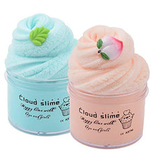 Load image into Gallery viewer, 2 Pack Upgrade Mint Leaf Peach Cloud Slime Cotton Slime,Super Soft and Non-Sticky Slime Kit for Boys and Girls
