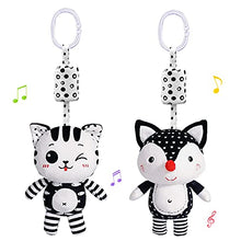 Load image into Gallery viewer, 2 Packs Baby Rattles Toys, Hanging Stroller Toys Car Seat Toy with Wind Chime for Newborn 0-36 Months, Fox and Cat Clip Hanging Plush Squeeze Toys
