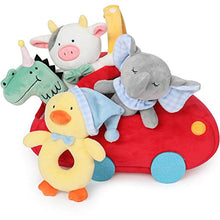 Load image into Gallery viewer, TILLYOU 4 PCS Soft Baby Rattle for Newborns, Plush Stuffed Animals, Rattle Shaker Set for Infants, Shower Gifts for Boys, Shaker &amp; Teether Toys for 3 6 9 12 Months (Red Car Set)

