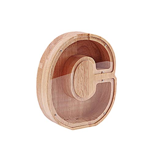 Academyus Letter-Shaped Piggy Bank, Personalized Transparent Window Knot Solid Wood Meaningful Letter Coin Box C