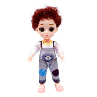 F Fityle Fashion Dolls, 6 inch Mini Doll with Clothes Shoes Costume, Miniature Doll Playsets for Girls, Birthday Party Favors - Bear Overalls