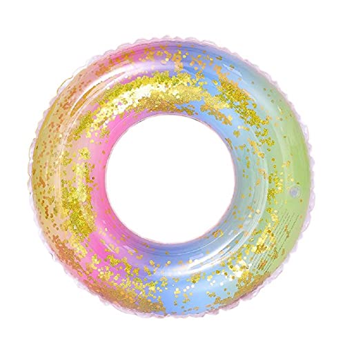 Inflatable Glitter Pool Float Swimming Ring, Rainbow Colorful Tube Float, Summer Swim Pool,Girls Beach Toy Water Fun Party Toy for Kids & Adult (70)