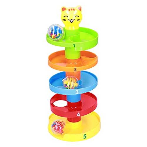 Ball Tower Toy, Children 5 Layer Ball Drop Roll Swirling Tower Toy Kid Educational Roll Activity Toy Toddler Ball Ramp Toy for Children Kids Toddler(5 Layer)