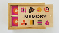 48 Pieces Wooden Memory Game with Colorful Abstract Icons in Classic Wooden Box. Designed by Pieter Woudt. A Real Keep-Sake!