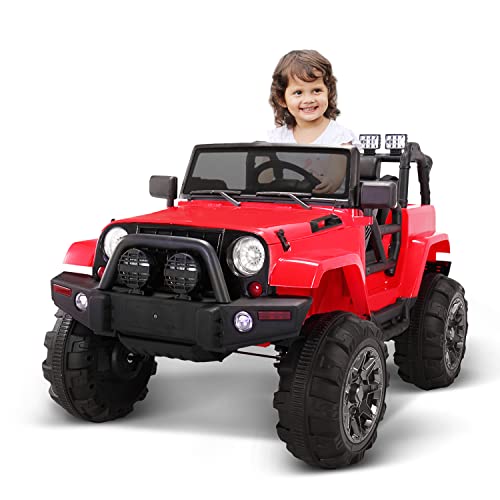 TRINEAR Kids Ride on Truck with Remote Control, 12v Kids Ride on Car, Electric Cars for Kids 3 to 7 Years, 3 Speeds 4 Wheels, Spring Suspension,Red