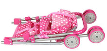 Load image into Gallery viewer, Precious Toys Pink &amp; White Polka Dots Foldable Doll Stroller With Hood
