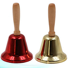 Load image into Gallery viewer, Amosfun 4pcs Christmas Metal Hand Bell Wooden Handle Bell Restaurant Call Bell Christmas School Santa Claus Rattles Bell Family Party Festival Supplies
