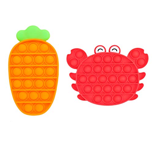 ONEST 2 Pieces Silicone Push Pops Bubbles Fidget Sensory Toy Funny Pops Fidget Toy Autism Special Needs Stress Reliever Toy (Crab and Carrot Style)