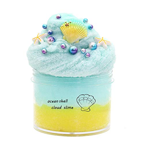Dongshop Fluffy Cloud Slime Soft Stretchy Slime Charms Stress Relief Toy Scented DIY Slime Sludge Party Favors Seashell Slime for Girls Boys Kids Adults 200ML(Yellow Green)