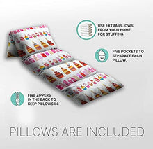 Load image into Gallery viewer, Kids Floor Pillow Celebration Background with Birthday Gift Boxes Cake Cupcakes Pillow Bed, Reading Playing Games Floor Lounger, Soft Mat for Slumber Party, for Kids, King Size
