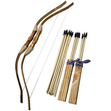 Load image into Gallery viewer, Adventure Awaits! - 2-Pack Handmade Wooden Bow and Arrow Set - 20 Wood Arrows and 2 Quivers - for Outdoor Play
