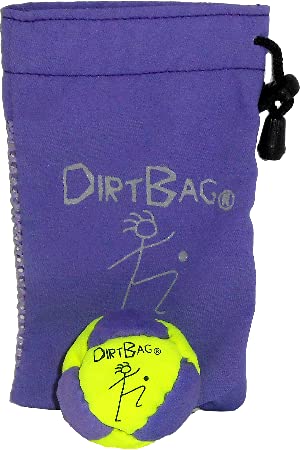 Dirtbag Classic Footbag Hacky Sack with Pouch, Flying Clipper Original Dirtbag with Signature Carry Bag - Fluorescent Yellow/Purple/Purple Pouch.