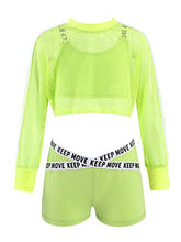 Load image into Gallery viewer, Freebily Kids Girls 3pcs Summer Sports Suit Net Blouse Tank Top with Boyshorts Hip Hop Dance Costume Fluorescent Green 16 Years
