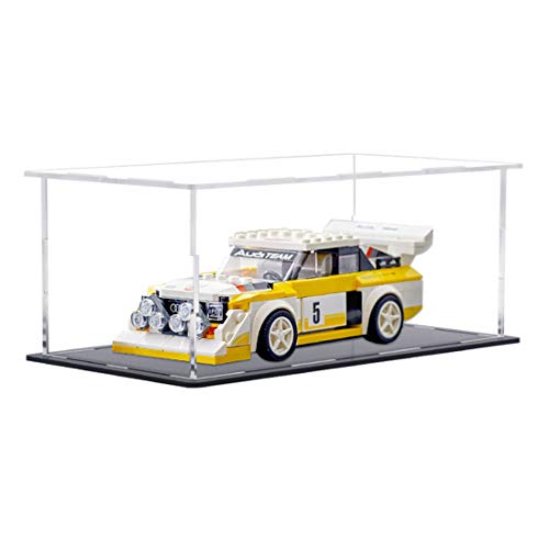 Lingxuinfo Display Case for Lego Speed Champions 1985 Audi Sport Quattro S1 76897, Acrylic Clear Display Box Showcase (Lego Set not Included) - Black Bottom