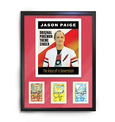 Original Pokmon Theme Song Singer Jason Paige Photo Frame with 3 Signed Pokmon Cards