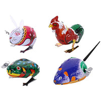 Toyvian 4 Pcs Wind Up Toys for Kids, Funny Clockwork Playthings Set Metal Jumping Frog, Mouse, Rabbit, Cock Toy Animal Party Favors Great Gifts Birthday Prizes Goodie Bags Pinatas Filler