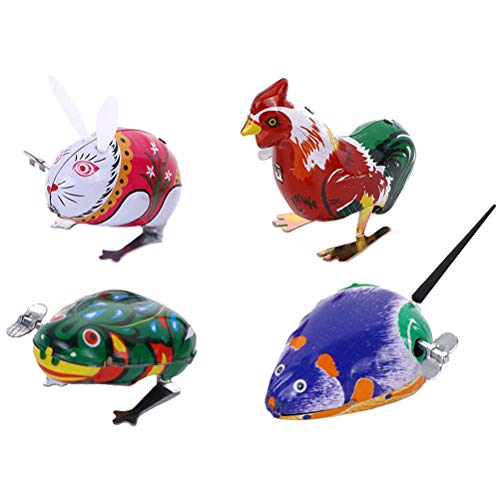 Toyvian 4 Pcs Wind Up Toys for Kids, Funny Clockwork Playthings Set Metal Jumping Frog, Mouse, Rabbit, Cock Toy Animal Party Favors Great Gifts Birthday Prizes Goodie Bags Pinatas Filler