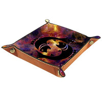 Dice Tray Zodiac Horoscope Astrology Dice Rolling Tray Holder Storage Box for RPG D&D Dice Tray and Table Games, Double Sided Folding Portable PU Leather