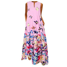 Load image into Gallery viewer, Women&#39;s Summer Sleeveless V Neck Loose Pot Butterfly Printed Maxi Dress Casual Long Dress with Pockets Pink
