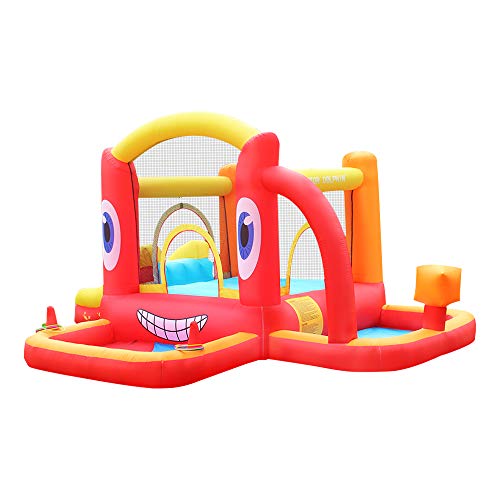 Doctor Dolphin Inflatable Bounce House with Blower, Indoor Outdoor Bouncy Castle for Kids , Slide Bouncer for Children ,Crab Shape Jumping House with Ball Pit Punching Bag Throwing Game