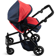 Load image into Gallery viewer, Hushlily - Reversible Double Doll Luxury Stroller with Adjustable Canopy &amp; Basket (Red &amp; Denim Blue)
