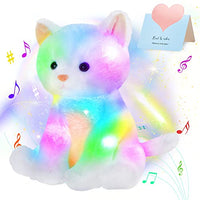 Houwsbaby LED Musical Stuffed Animal Kitty Floppy Singing Light Up Cat Plush Toy Lullaby Animated Soothe Glowing Birthday Gifts for Kids Toddlers, White, 11.5''