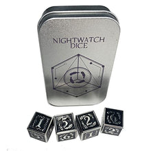 Load image into Gallery viewer, Fantasydice Nightwatch Large Silver Metal Dice Set 4X D6 Polyhedral Dice with Metal Box for Dungeons and Dragons (D&amp;D, DND 5 Edition) Call of Cthulhu Warhammer Shadowrun and All Tabletop RPG
