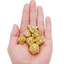 Load image into Gallery viewer, DND Metal Dice Set Hollow dice Golden Octopus Suck Head Monster 7-Piece Set is Suitable for Dungeons and Dragon Belt D &amp; D dice Metal Box, Pathfinder, RPG, MTG or Table Games etc.
