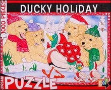 Load image into Gallery viewer, &quot;Ducky Holiday&quot; Christmas Santa Duck and Puppies 1,000 Piece Jigsaw Puzzle by Go!
