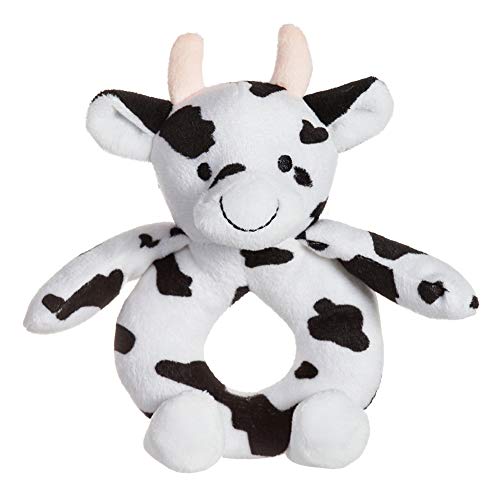 Apricot Lamb Baby Cow Soft Rattle Toy, Plush Stuffed Animal for Newborn Soft Hand Grip Shaker Over 0 Months (Cow, 6 Inches)
