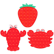 Load image into Gallery viewer, ONEST 3 Pieces Silicone Push Pops Bubbles Fidget Sensory Toy Funny Pops Fidget Toy Autism Special Needs Stress Reliever Toy (Crab Lobster Strawberry)
