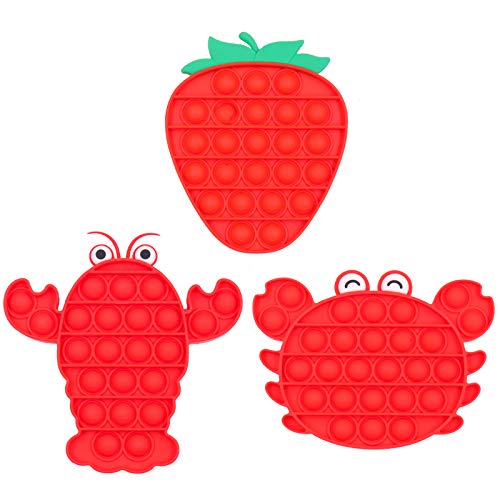 ONEST 3 Pieces Silicone Push Pops Bubbles Fidget Sensory Toy Funny Pops Fidget Toy Autism Special Needs Stress Reliever Toy (Crab Lobster Strawberry)