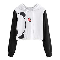 Amiley Women Fall Hoodies,Women Panda Print Patchwork Crop Tops Casual Hoodie Winter Pullover Sweatshirt (4XL, White)