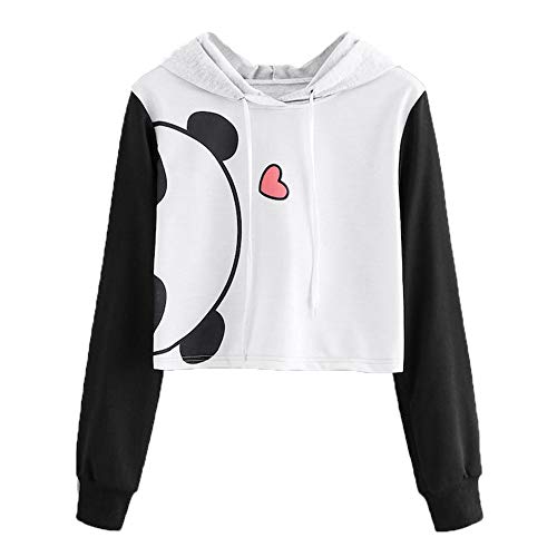 Amiley Women Fall Hoodies,Women Panda Print Patchwork Crop Tops Casual Hoodie Winter Pullover Sweatshirt (X-Large, White)