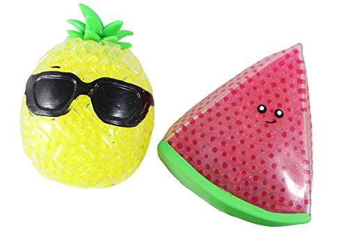 Jumbo Fruit Water Bead Filled Squeeze Stress Balls - Sensory, , Fidget Toy - Pineapple, Strawberry, Avocado, Watermelon Stress Balls -- Fruit Squishy Toy - Sensory Fidget (Set of 2 Random Fruits)