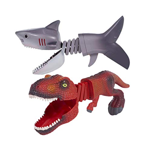 TOYANDONA 2PCS Hand Grabber Toy Dinosaur Shark Prank Props Party Joke Toy for Fun Holiday Festival Wedding Supplies (Red Dinosaur Grey Shark Style)